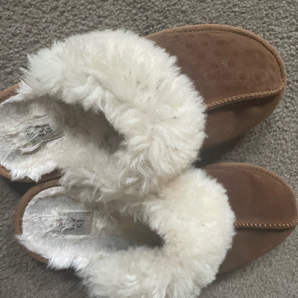Authentic Ugg Brown Suede Shearling Lined Slippers - image 2